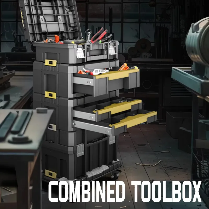 AIRAJ Stackable Tool Boxs  FlatTop Lockable Storage Tote Toll Storage Drill Driver Wrench Hammer Angle Grinder With pulleys BOX