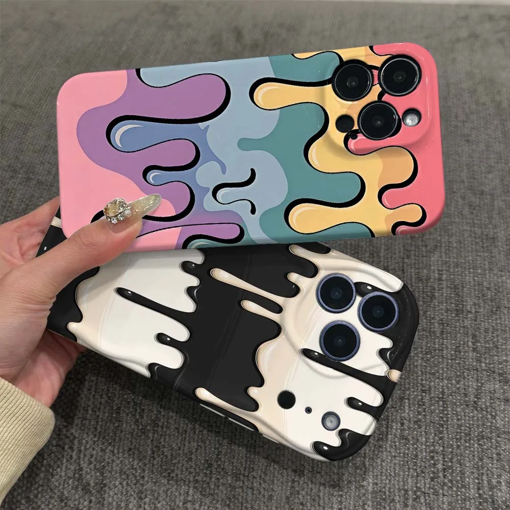 

Dripping Cream Pattern Phone Case For Apple iPhone 11 12 13 14 15 16 17 16E Air Plus Pro Max 2022 Wave Oil Film