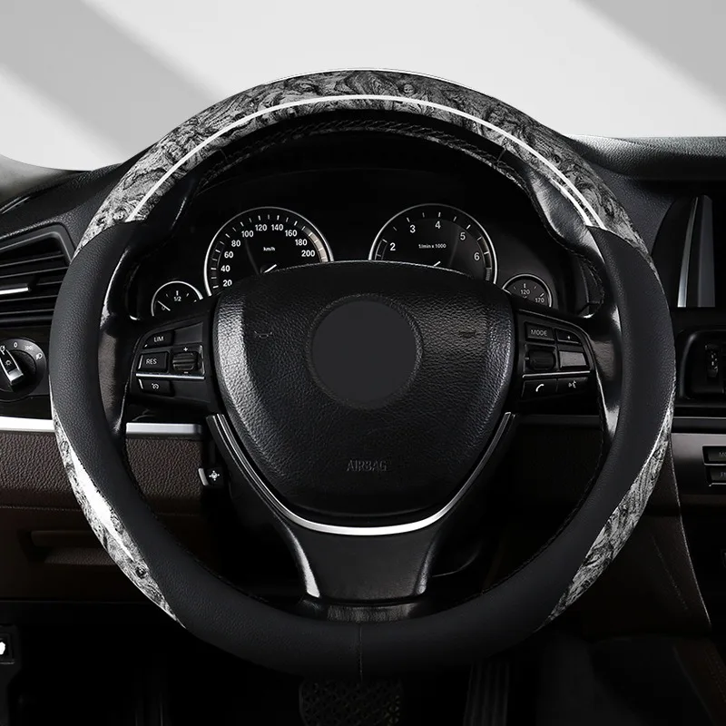 Wood Grain Leather Car Steering Wheel Cover Universal 38CM Steering Wheel Grip Car Accessories Interior Steering Covers O/D Type