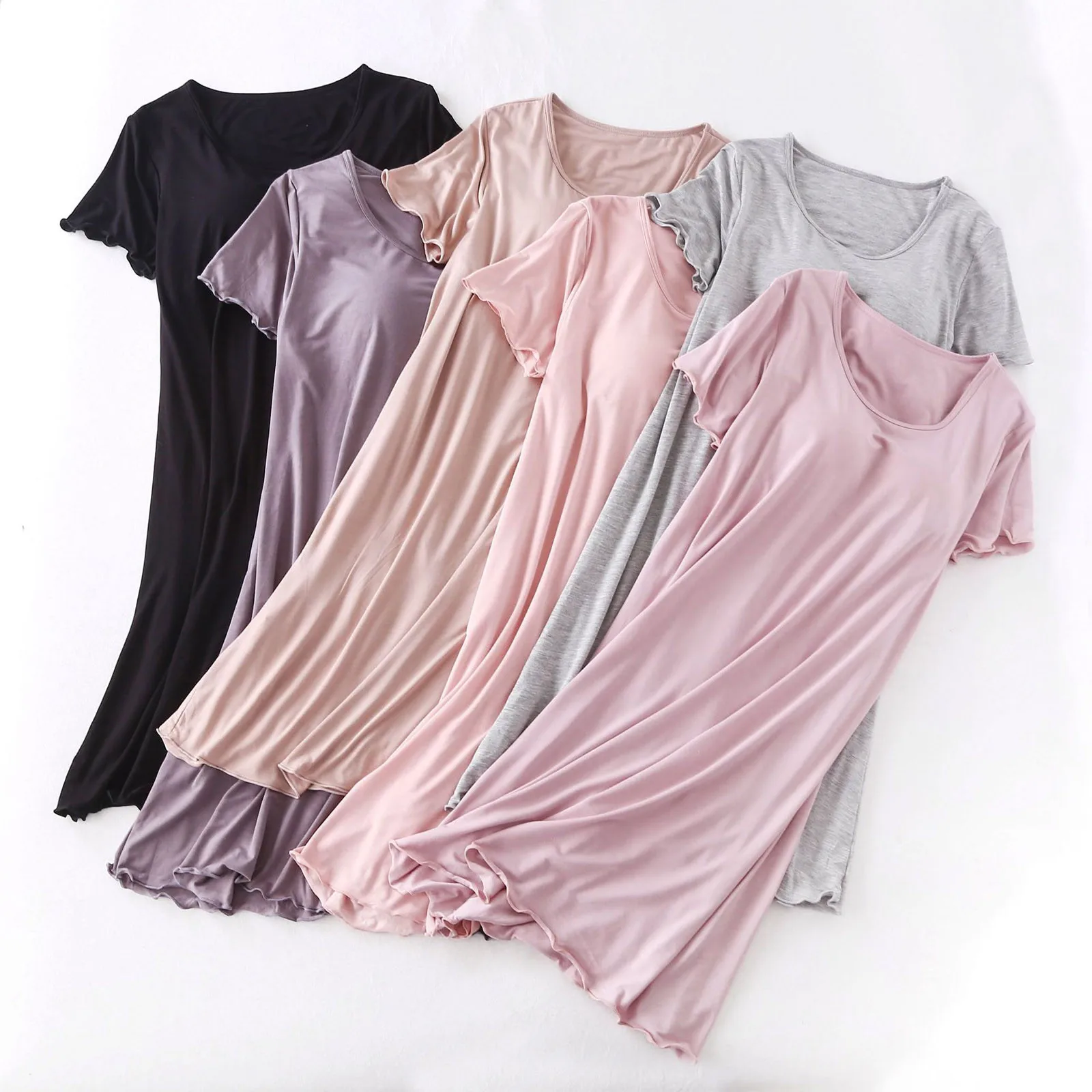 

Nightgown Woman Nightie Big Size Chest Pad Home Wear Short Sleeve Nightdress Sexy Nightshirt Summer Sleepwear House Dresses