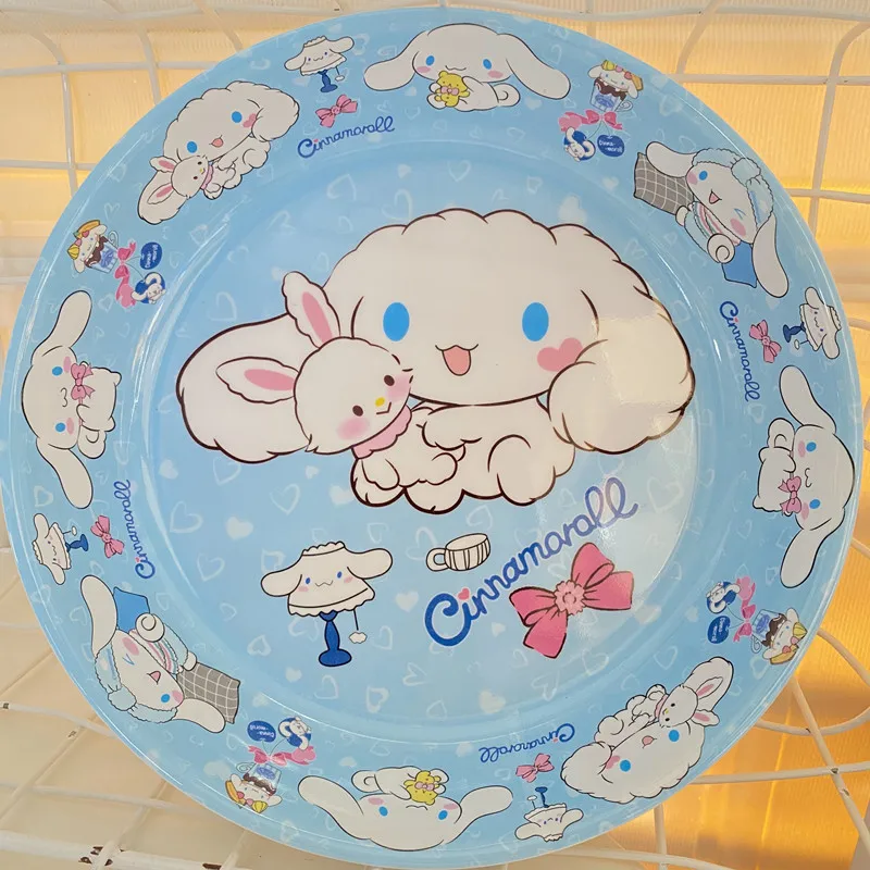 Plato de Anime Sanrio de 20cm, plato de Hellokitty Melody Kuromi, plato de fruta redondo bonito de dibujos animados, plato de melamina, vajilla de cocina