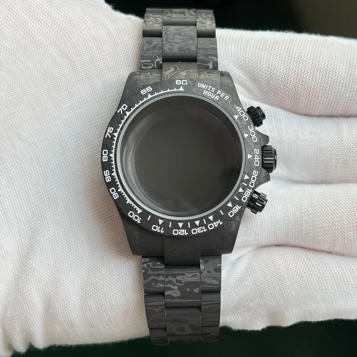 38mm Carbon Fiber Multi-Functional Watch Case with Strap Fixed Carbon Fiber Bezel Sapphire Crystal Compatible with VK63 Movement