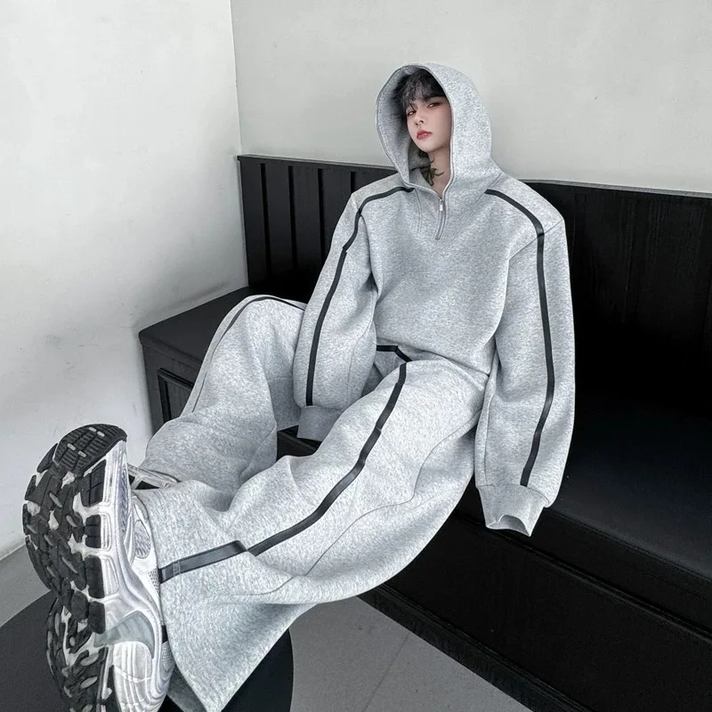 Conjunto de Casaco e Calças com Zíper Estilo Y2K para Homens, Moda Chic e Tendência, Roupas de Inverno para Festas e Noites em Clubes