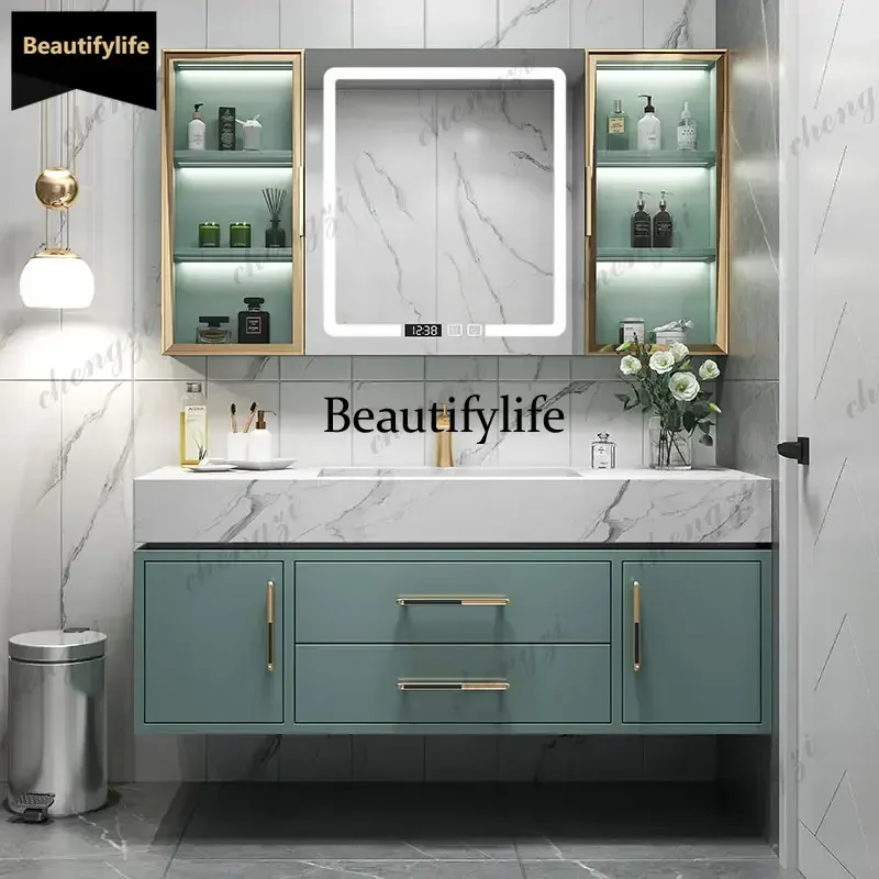 70-140Bathroom Storage Cabinet With Mirror Furniture Vanity Light Luxury Slate One Basin Modern Minimalist Hand Wash Combination