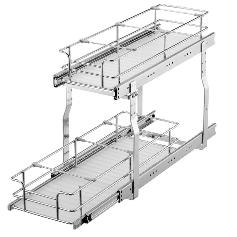 

2-Tier 8.5"Wx21"Dx15"H Wire Pull Out Cabinet Under Sink Organizer Drawer Basket, 10"Wx22"Dx18"H Install Size for Cabinet
