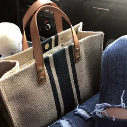 Large Canvas Bag For Women 2024 New Luxury Handbags Vintage Striped Tote Bag Female Portable Ol Business Briefcase Korean Style