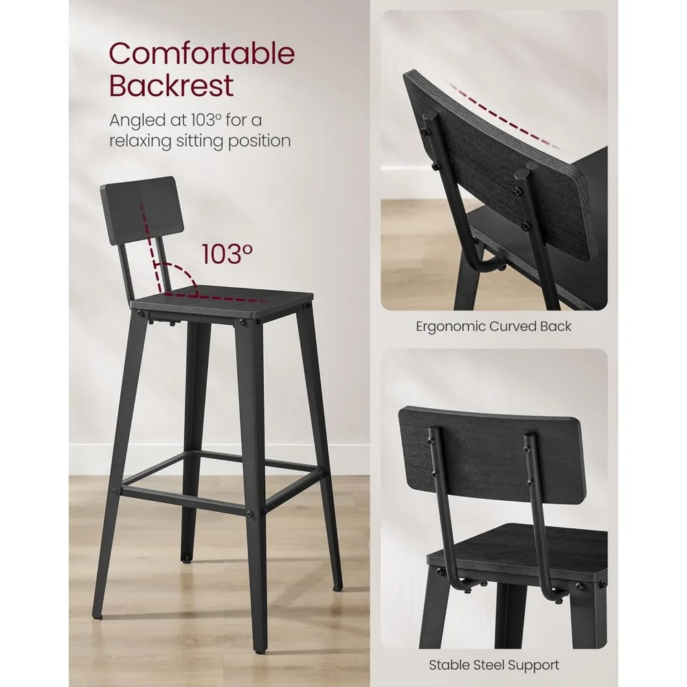 Bar Height Stools,Tall Barstools with Back, Counter Bar Chairs for Kitchen Island, Steel Frame, Industrial Style,Customized