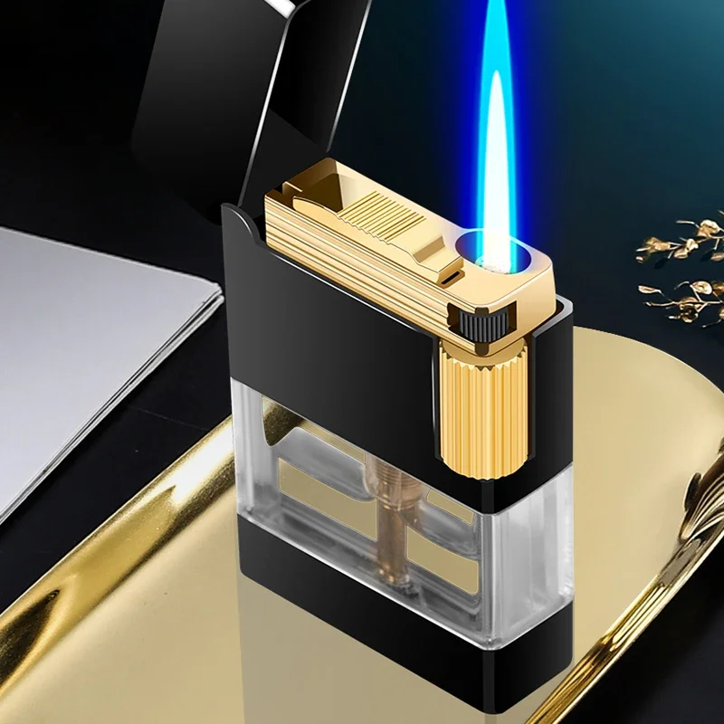 New Side Sliding Double Flame Windproof Inflatable Lighter with Transparent Air Chamber Men\'s Gadgets Cigarette Lighter