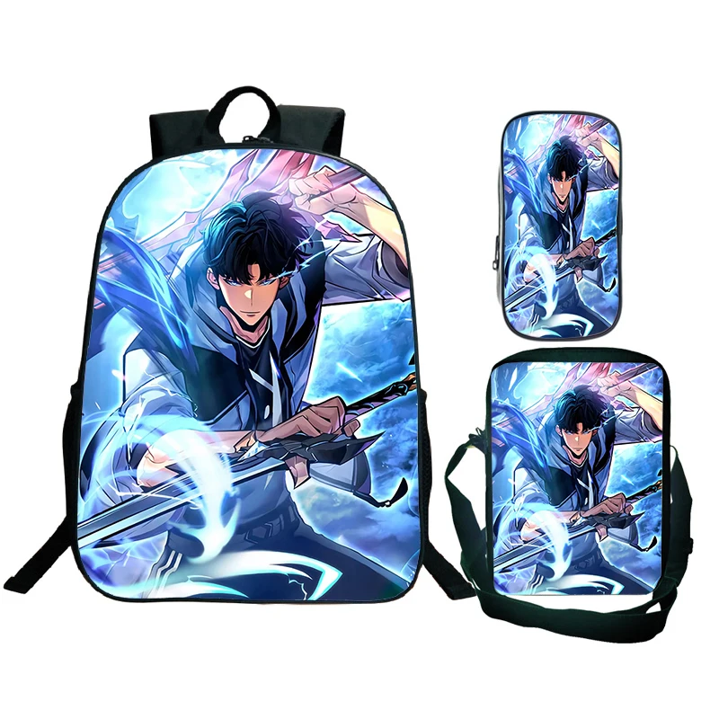 Children's Solo Levelin Backpack 3pcs Set Anime Game School Bag Large Capacity Backpack Boys Bookbag Primary School Mochila Gift