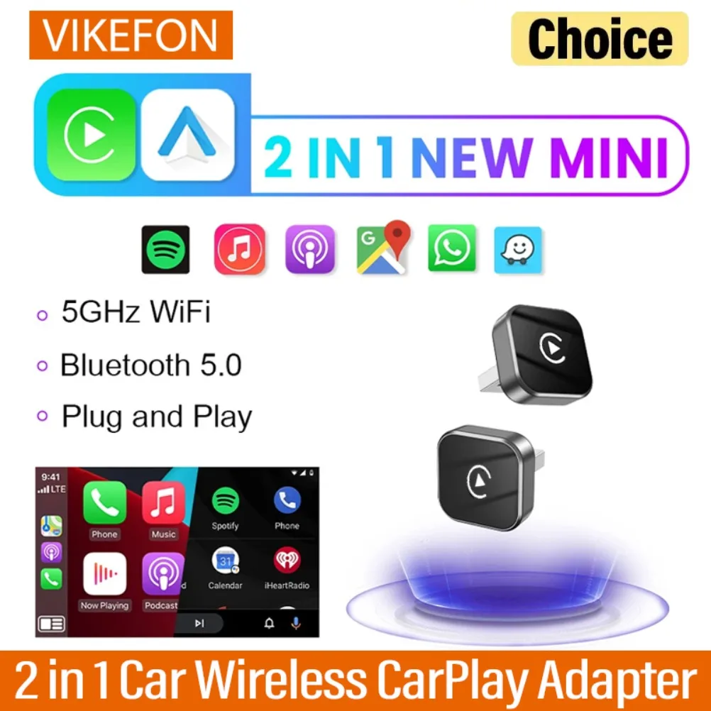2025 Upgraded Mini Wireless CarPlay Adapter - Plug & Play No Battery Needed Compatible with Multiple Cars for Apple & Android