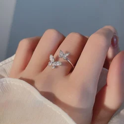 European and American Women New Butterfly Zircon Open Ring Fashion Personality Light Luxury Simple Tassel Index Finger Ring