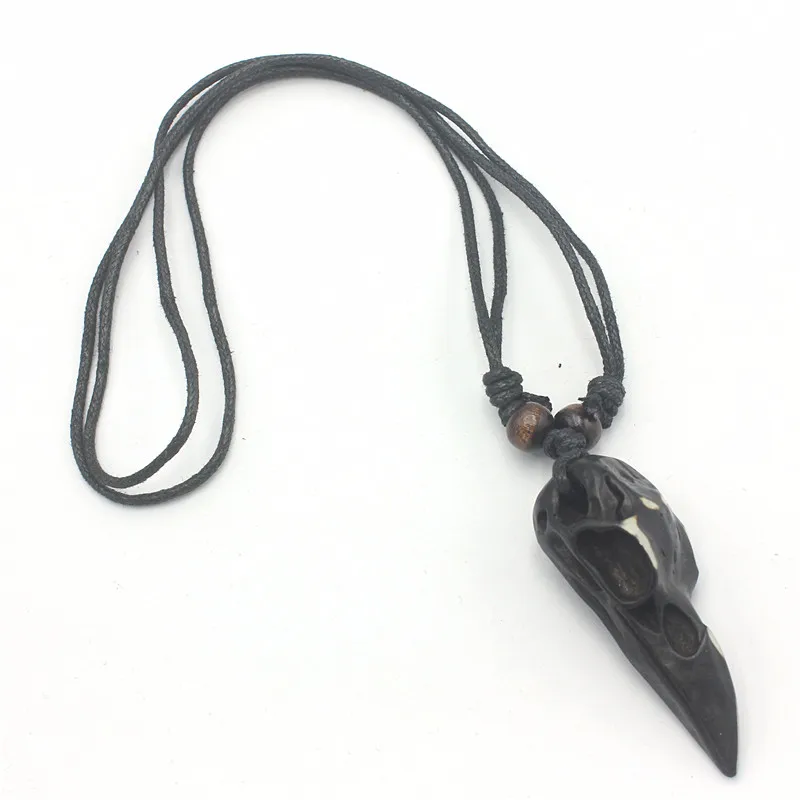 Raven Skull Necklace - Resin Carved Crow Head Pendant, 3 Colors Unisex Gothic Jewelry image 3