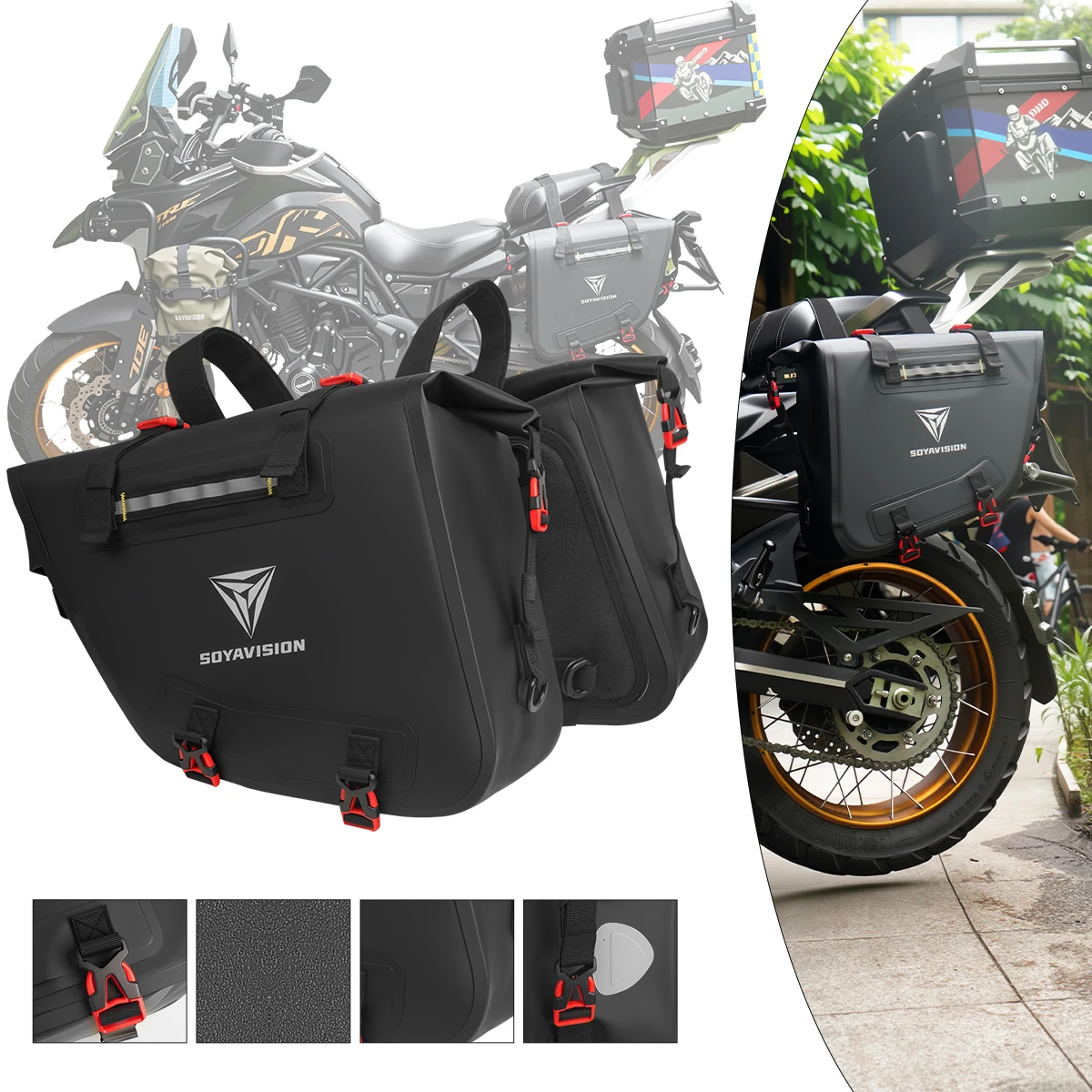 

SOYAVISION Black Motorcycle Saddlebags Waterproof Detachable Side Saddle Bags Panniers Universal For Softails Sportsters Dyna