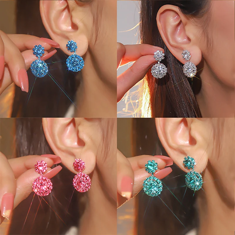 BLIJERY Multicolor Rhinestones Circle Flower Stud Earrings Fashion Shiny Crystal Women Statement Jewelry Wedding Party Earrings