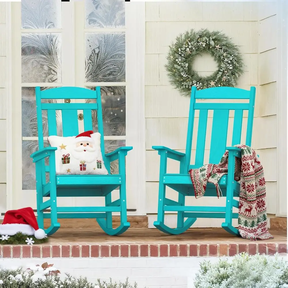 

Set of 2 High-Back Weather-Resistant Outdoor Rocking Chairs, Suitable for Patio, Garden, or Indoor Use, 350lb Capacity, Aruba Bl