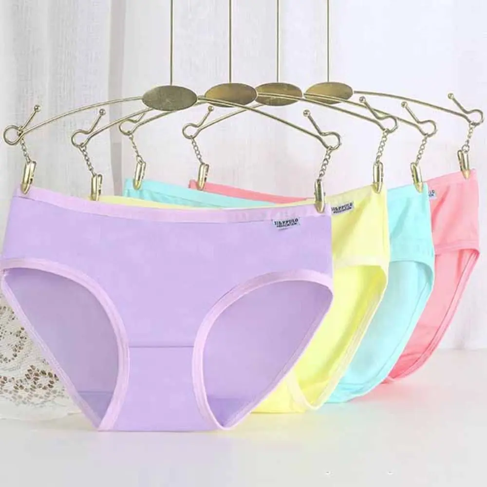 

6Pcs Trendy Candy Color Simple Panties Breathable Underpants Underwear Women Lingerie Mid Waist Briefs Girls