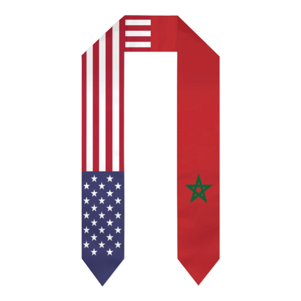 Graduation Sash Morocco & USA United States Flag Stole Shawls Graduate Wraps Scraf International Student Pride Gifts