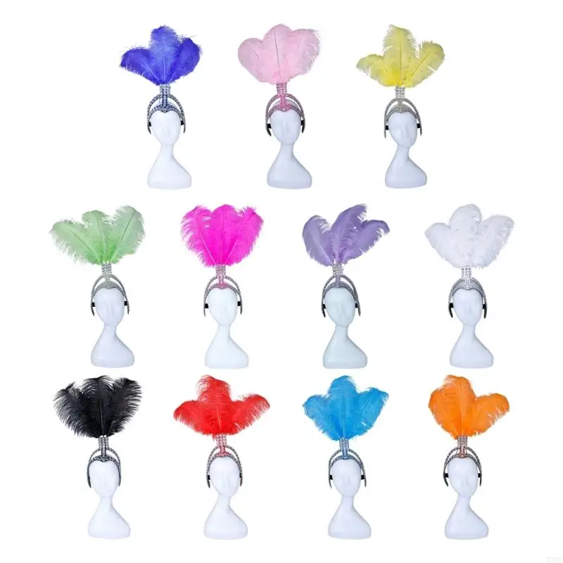 

77HE 1920-е годы Лента для волос с перьями и блестящими стразами Головной убор для карнавалов