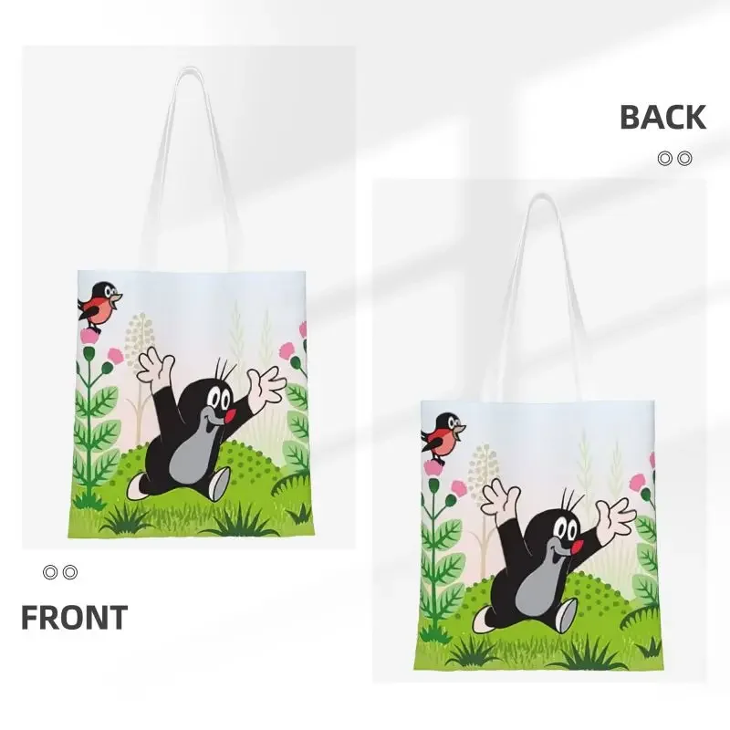 Happy Mole Cartoon Grocery Shopping Bag Custom Print Canvas Shopper Shoulder Tote Bags Durable Krtek Little Maulwurf Handbag