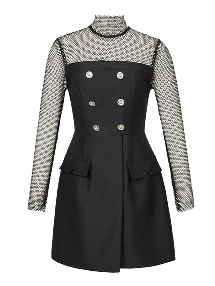 Moda donna lusso nero glitter abiti corti da sera abbigliamento donna sexy cava sottile mini abito da ballo Mujer abiti Fiesta