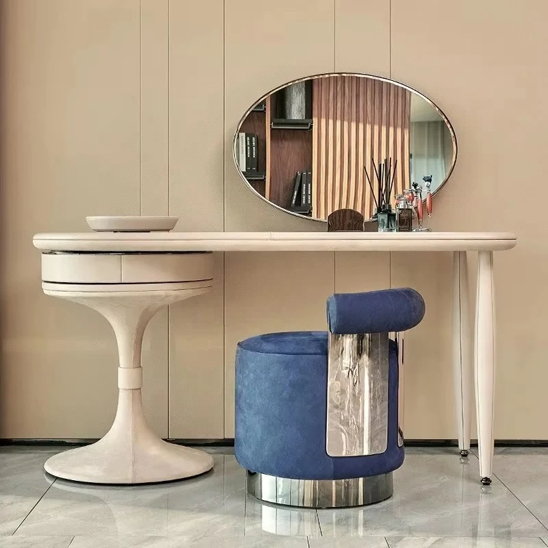 Luxury makeup dresser set with integrated mirror, modern design storage drawers and bedroom, hotel or spa stool