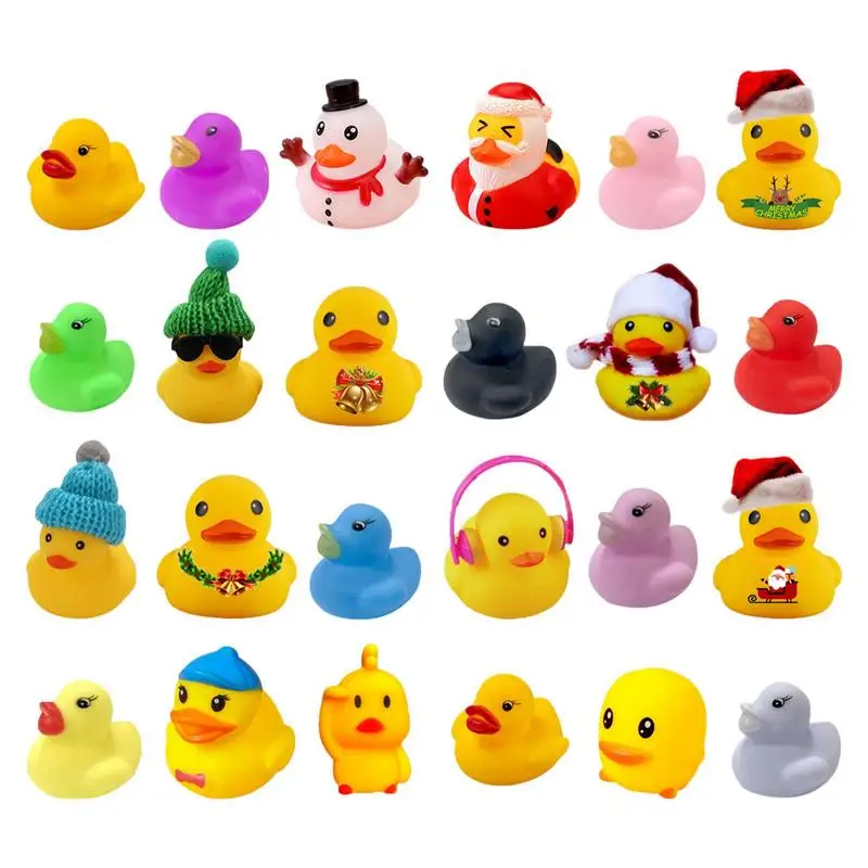 Calendario de Adviento de pato de goma para niños, juguete de baño de pato amarillo, recuerdo de fiesta de Navidad, juguetes creativos, 24 cuadrículas, 2022