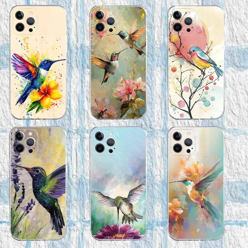 

Colorful Bird Hummingbird Phone Case For iPhone 16,15,14,13,12,11 Pro,Max,Plus,X,XS,XR,SE,Mini Transparent Silicone Soft