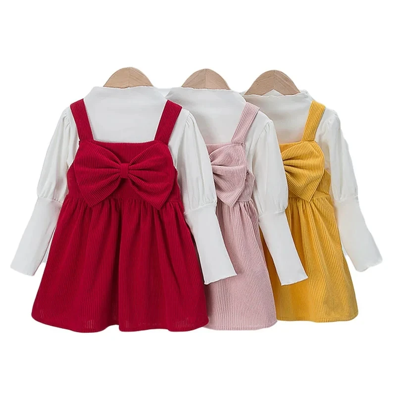 Girls Autumn Dresses Kids Clothes Winter 2024 New Corduroy Princess dress 2 pieces for Children Clothing Baby Girl Dress