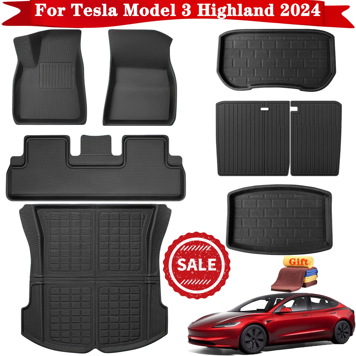 

For Tesla Model 3 Highland 2024 XPE Floor Mats, All Weather 3D Waterproof Scratch Resistant Trunk Mat Cargo Liner Backrest Mats