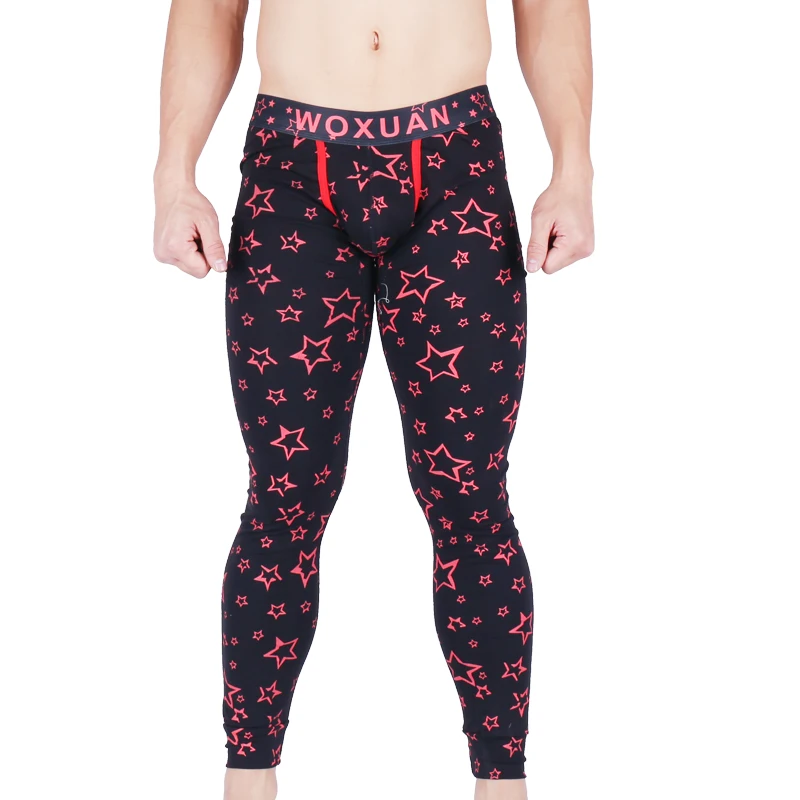 

Мужские теплые хлопковые узкие леггинсы с принтом, брюки для сна, осень-зима, мужское эластичное нижнее белье, пижамные штаны
