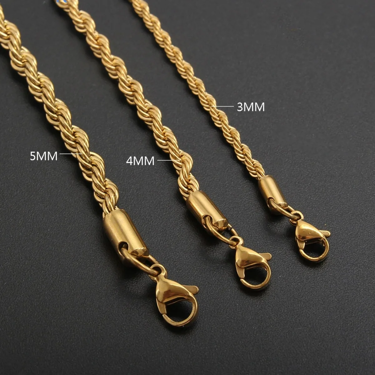 2 Pcs/Lot 18K Gold Plated Stainless Steel Twist Rope Chain Necklace 3/4/5mm High Color Retention Unisex Daily Commute Jewelry
