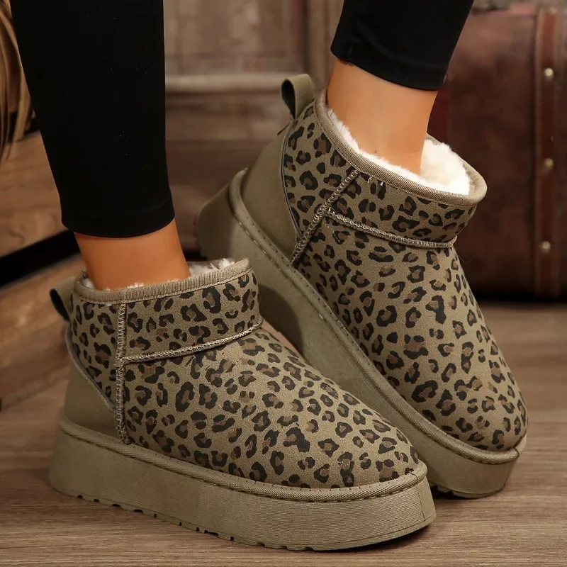 Women's Leopard Print Shoes 2024 Winter New Style Comfortable and Warm Women's Snow Boots Non-slip Fashion Plush Short Boots