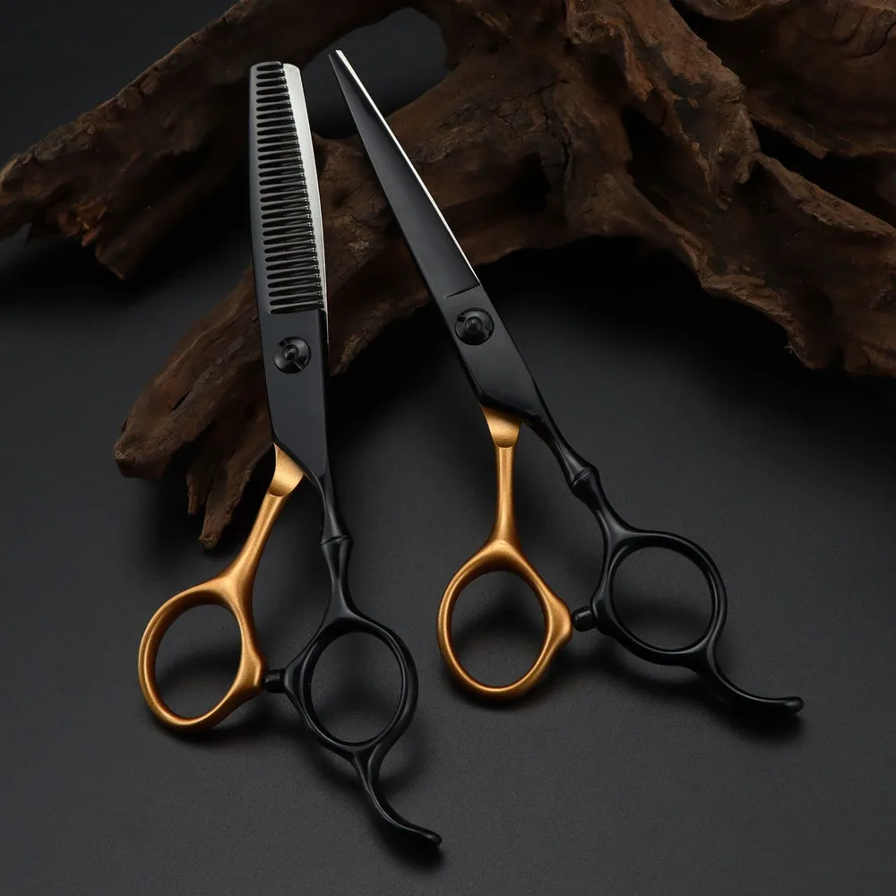 

Professional JP 440c steel 6 '' scissor Gold Bamboo hair scissors haircut thinning barber cutting shears hairdressing scissors