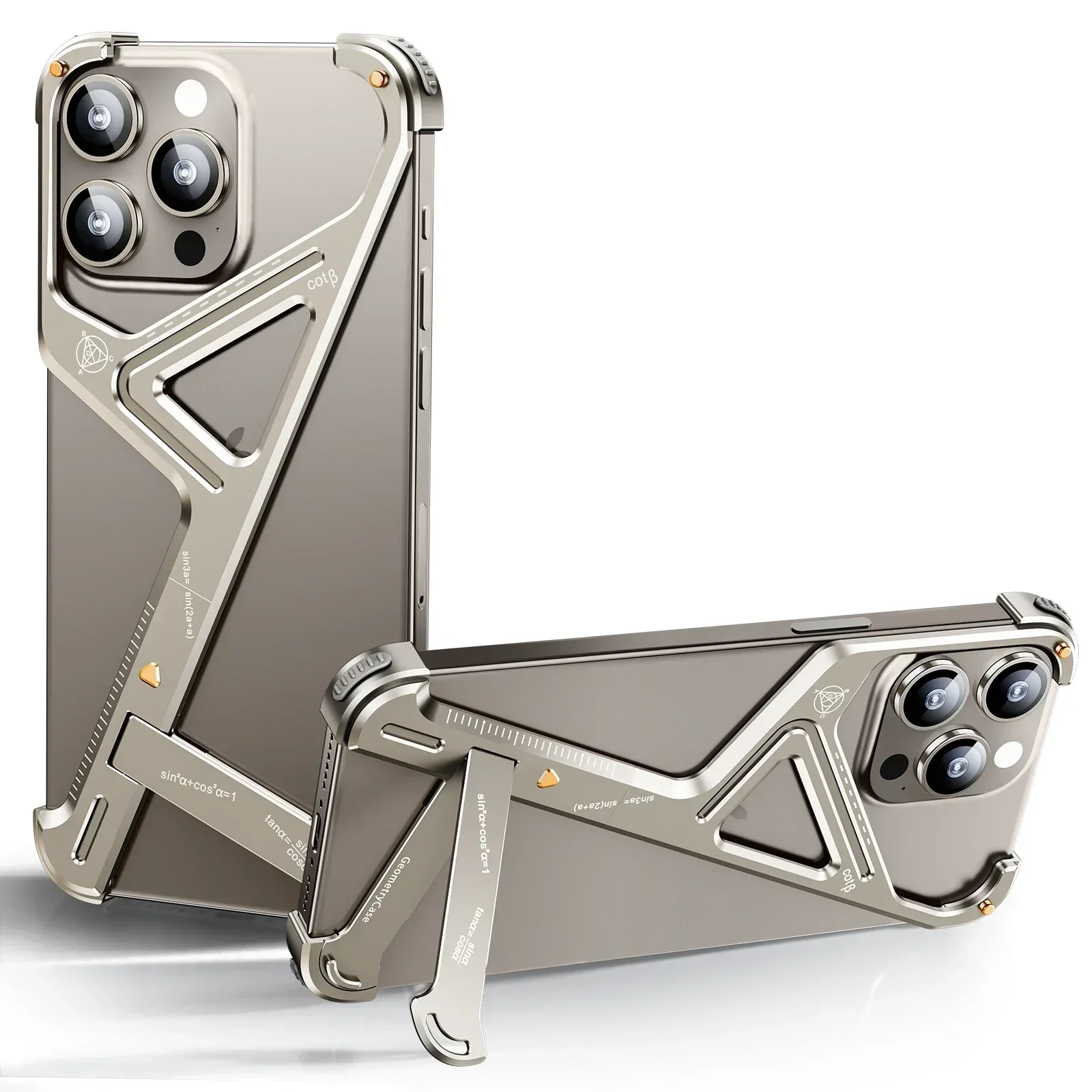 

Oatsbasf Aluminum Alloy Phone Case for iPhone 16/15/14/13 Pro Max Metal Phone Protective Cover Geometric Bumper with Kickstand