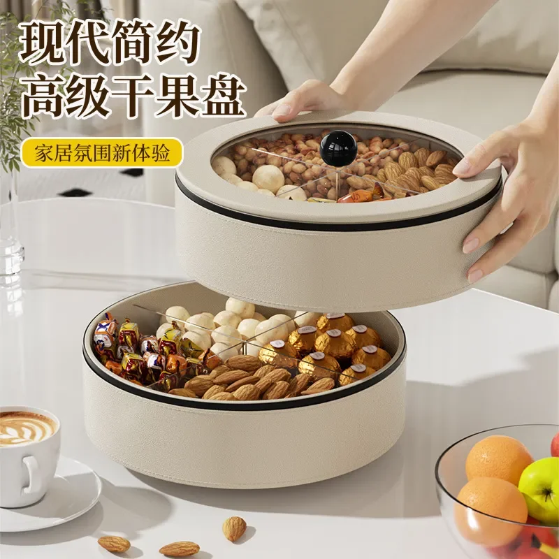 Rotatable Multi Layer Melon Seed Candy Dried Fruit Plate With Grid And Lid Chinese Tea Point Tray Home Living Room Snack