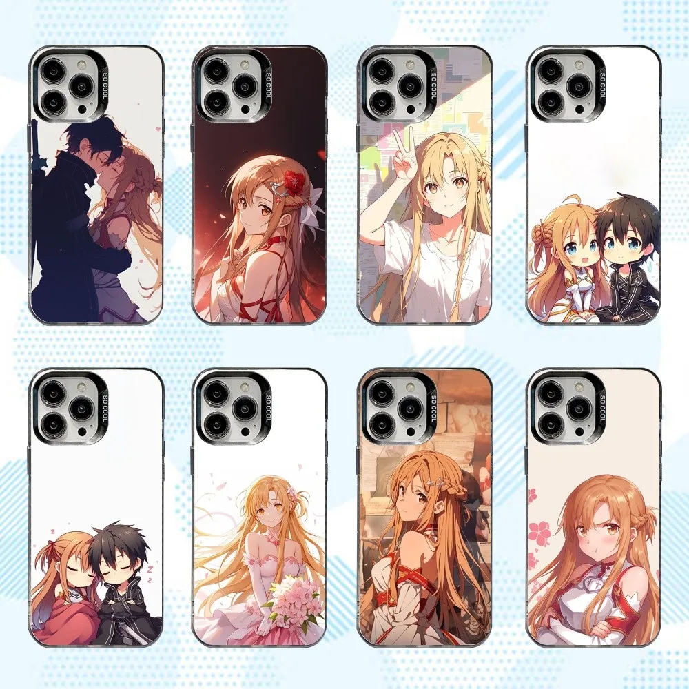 

Anime A-Asuna K-Kirito Phone Case For iPhone 16,15,14,13,12,11,Mini,Pro,SE,MAX White Matte Shockproof Cover
