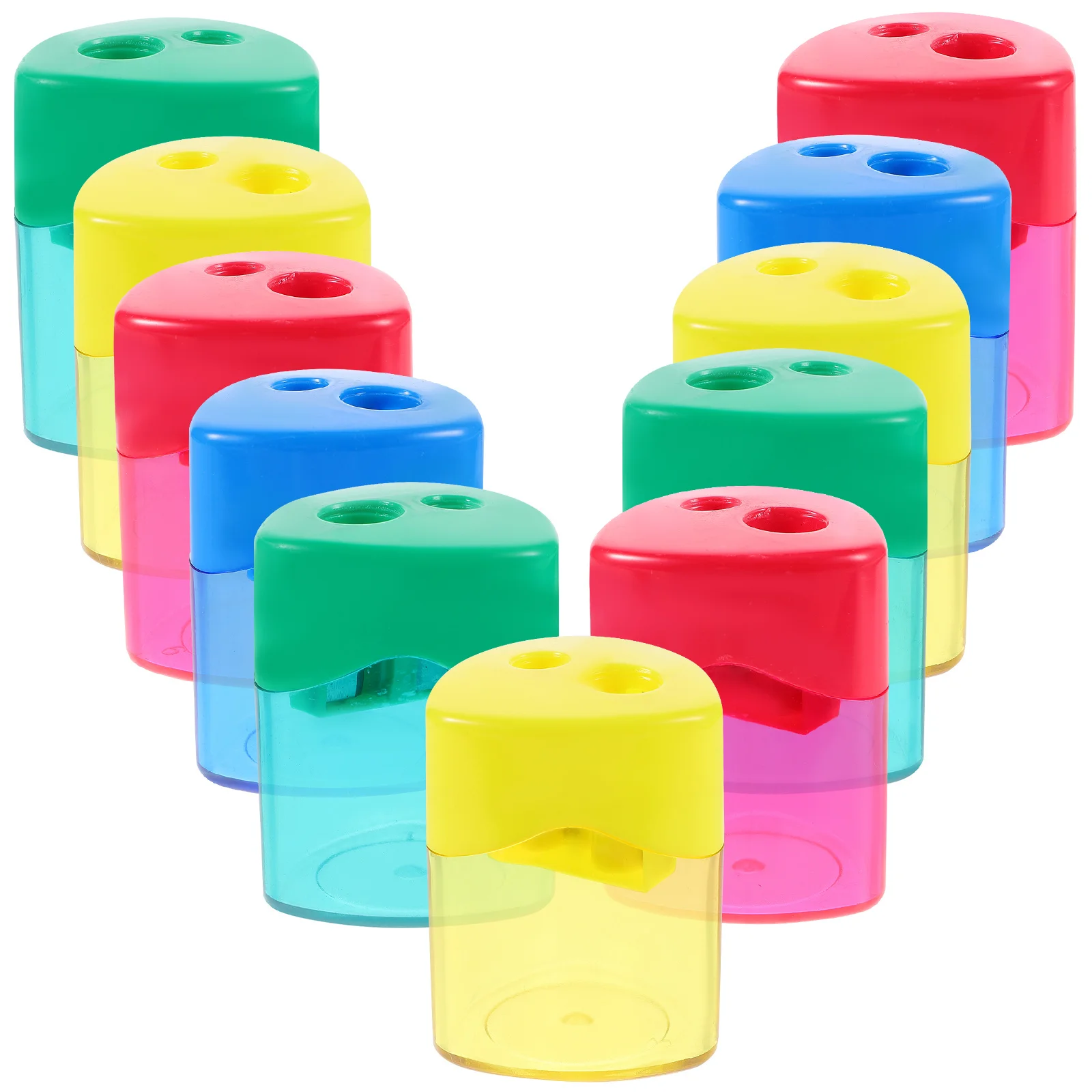 Taille-crayon manuel à Double trous, 12 pièces, Portable, pratique, coloré, pour fournitures scolaires et de bureau