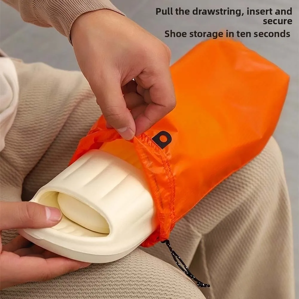 Silicon Coated Nylon Slippers Storage Bag Bundle Pocket Solid Color Drawstring Shoes Bag M/L Waterproof