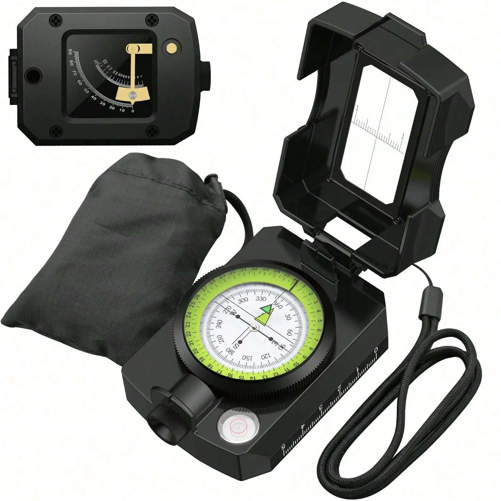 Compass Hiking with Sighting Clinometer IP54 Waterproof Aluminum Alloy Camping Compass with Carry Bag for Hunting Hiking Geology