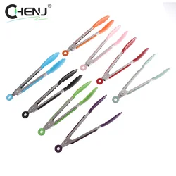 Silicone BBQ Grilling Tong Kitchen Cooking Salad Bread Serving Tong Non-Stick Barbecue Clip Clamp Stainless Steel Tools Gadgets