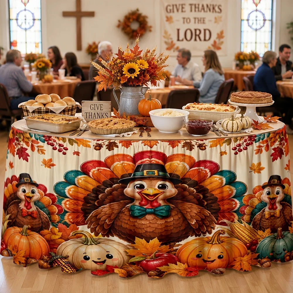 Party table skirt, 1-piece set, Thanksgiving turkey table skirt