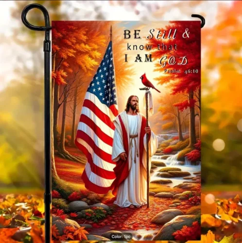 2-Sided Linen Yard Flag-Psalm 46:10 Bible Verse Be Still & Know, I Am God.