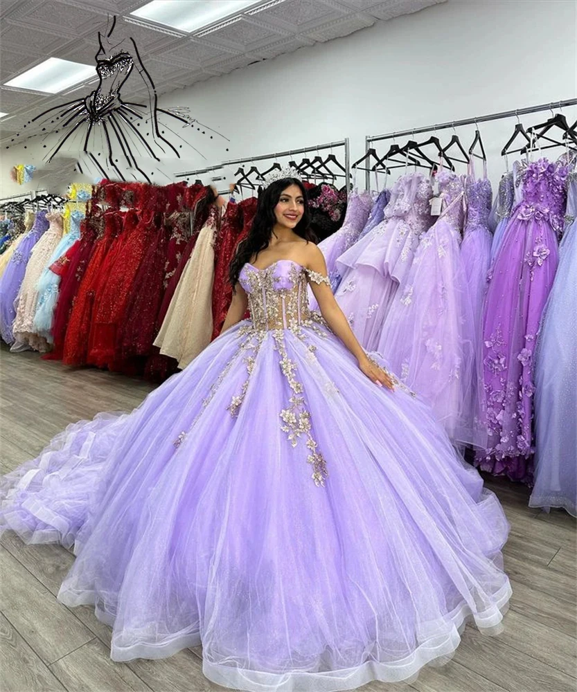 ANGELSBRIDEP Princess Purple Quinceanera Dresses For 15 Years Old Girls Beaded Celebrity Party Gowns Appliques Graduation Custom