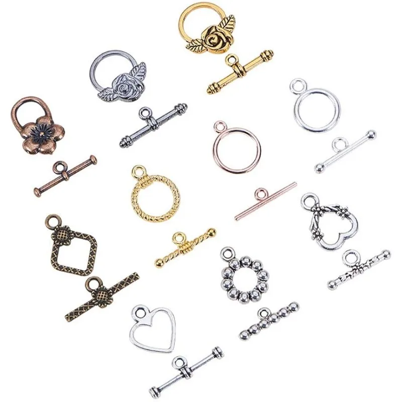 

100 Sets Toggle Clasps T-bar Closure Clasps IQ Toggle Clasps Alloy Toggle Jewelry Clasps Metal Bar Random Mixed