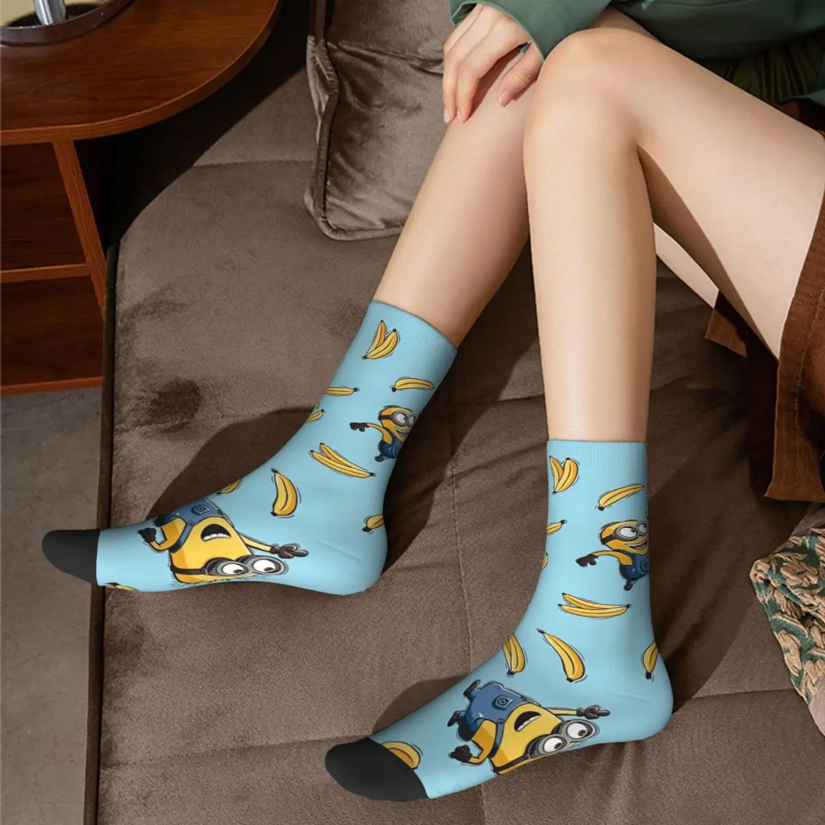 Harajuku Kawaii Despicable Me Minions Basketball Socks Cute Cartoon Polyester Long Socks for Women Men