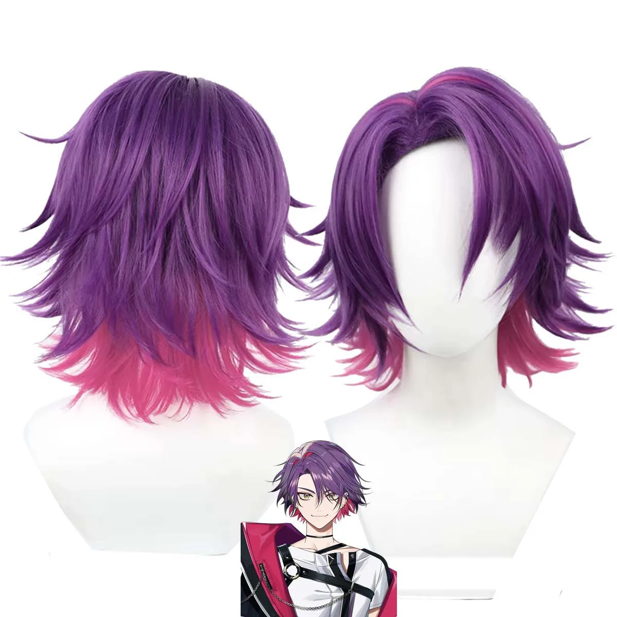 Virtual Youtuber Watarai Hibari Cos Short Purple Gradient Hair Wig For Men