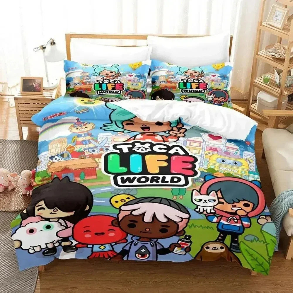 ゲーム-t-toca-l-life-world-布団カバーと枕カバー、シングル-ダブル寝具セット、男の子と女の子の寝室の装飾、絶妙なギフト