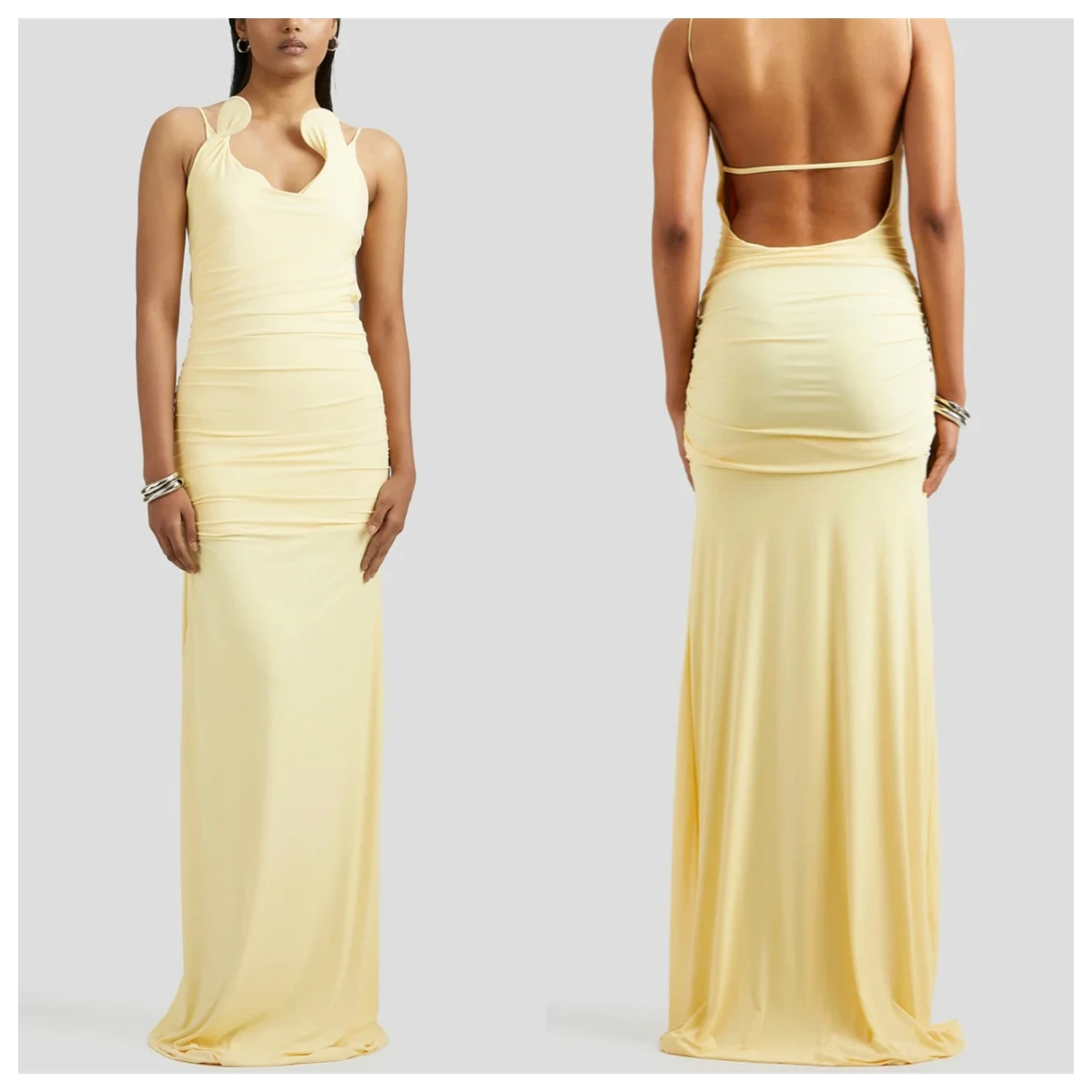 Vestido de noche elegante personalizado de Jersey amarillo, cuello cuadrado, tirantes finos, vestido de fiesta sin mangas, vestidos para ocasiones especiales