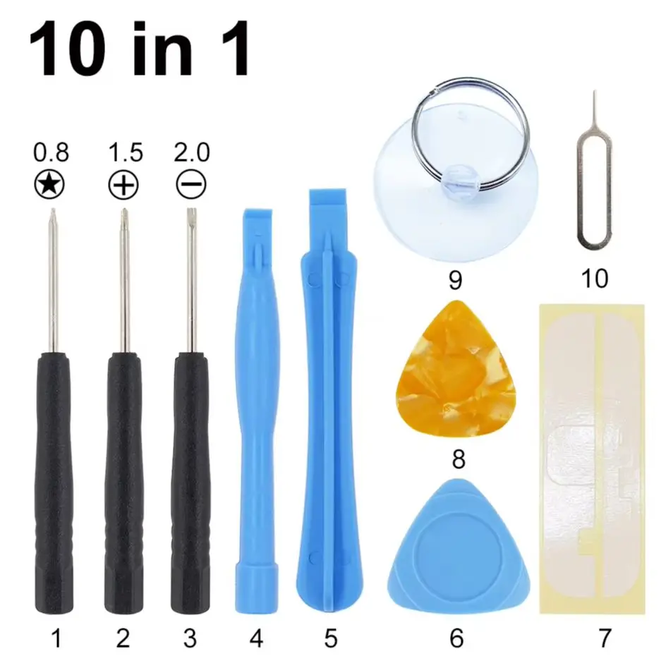 

10 in 1 Repair Pry Opening Tools Kit With Pentalobe Eject Pin Key For APPLE iPhone 5G/5S 4G 4S 3GS 6G 6Plus 1000sets
