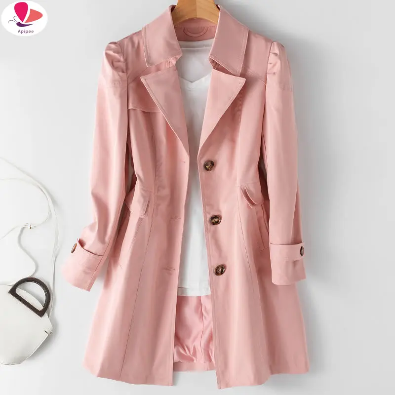 

Spring Autumn Trench Coat Woman 2024 New Korean Single-breasted Mid-Long Women Trench Coat Overcoat 5XL Khaki Windbreaker Female